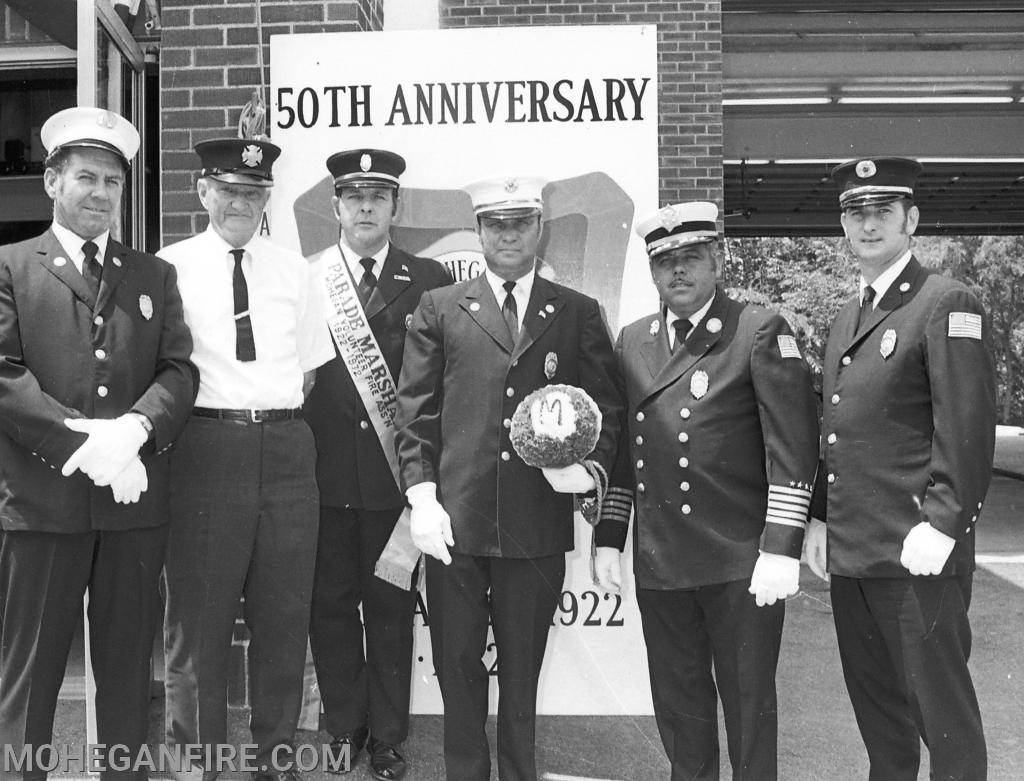 Mohegan Volunteer Fire Association 50th Anniversary parade. Chief Cal Curry in the Center to his left Peekskill Chief Dom Dipierro 1972