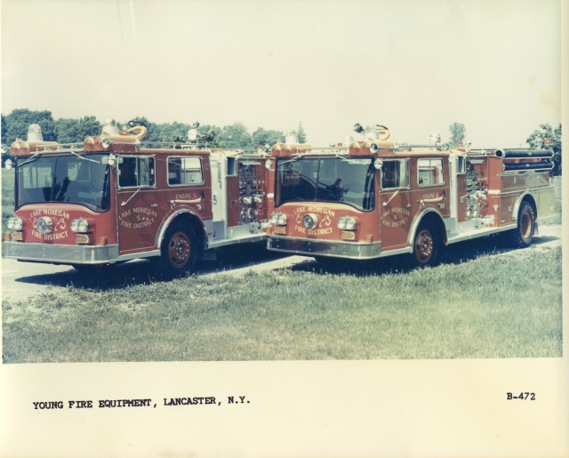 Delivery Photo Of Engine 254 & Engine 255 (1972 Young Crusader Pumpers). Both Rigs Sold To Linden, WI Fire Dept