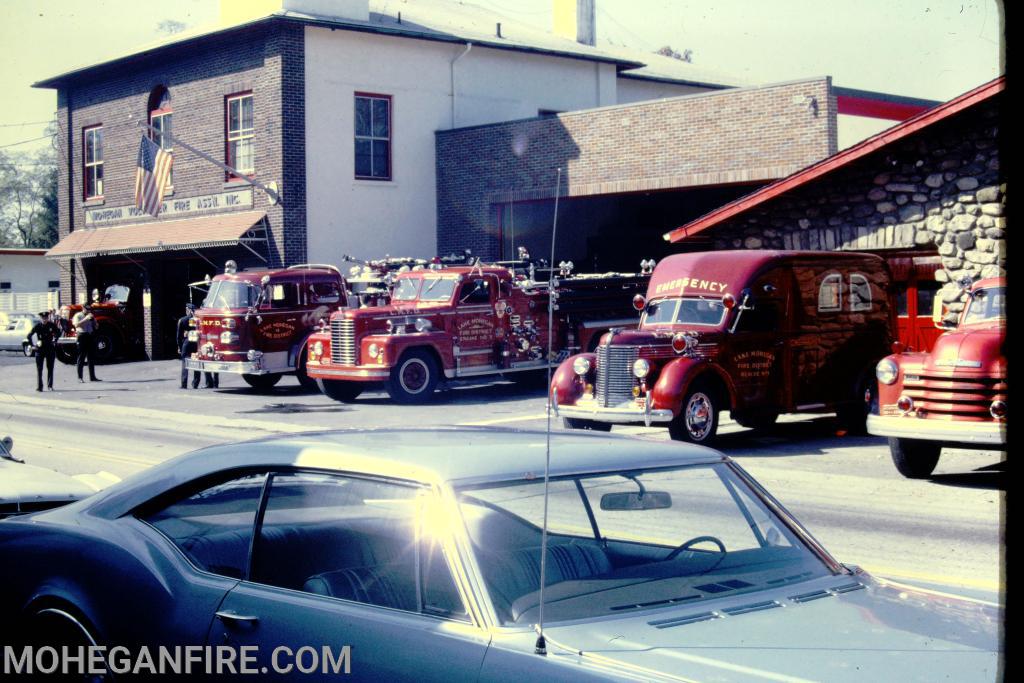 Open House at Headquarters October 1969.
Seen far left our 1941 Mack, 1966 American La France, 1954 Oren Dimond t Rescue  and our 1948 Chevy.Jim Forbes Photo