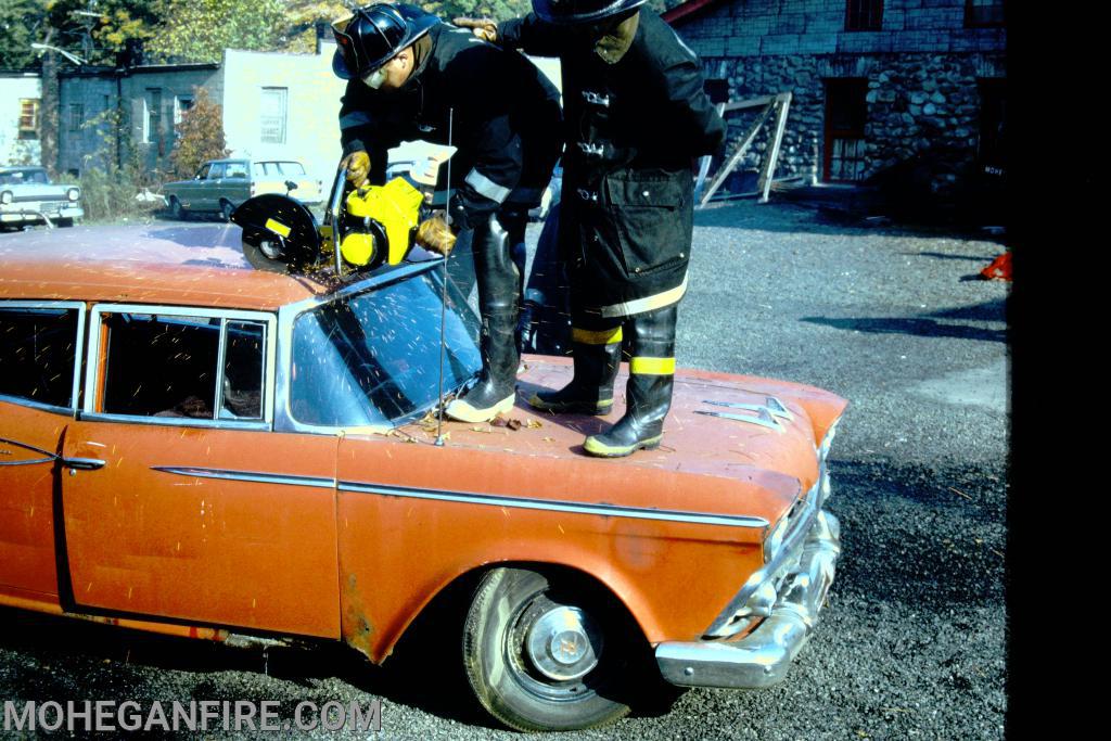 October 1969. Before the Hurst Tool &quot;jaws of life&quot; extrication was done with saws. Photo by Jim Forbes 