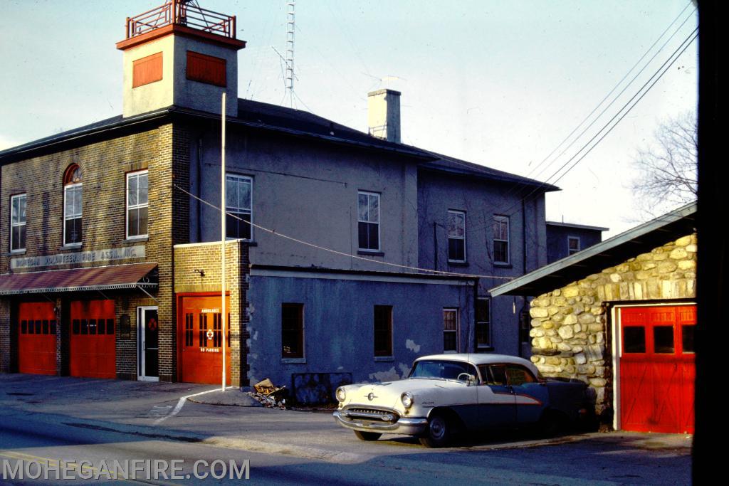 October 1966. Fire Headquarters prior to the Apparatus room and ambulance bays. As you see the stone garage where the current ambulance bays are. Photo by Jim Forbes